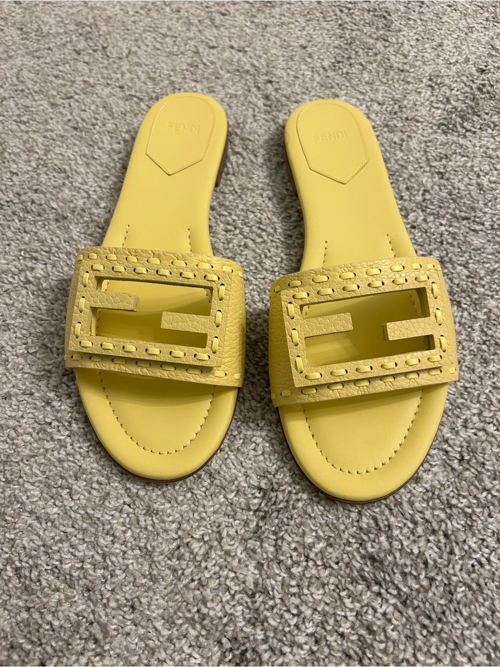 Fendi Yellow Leather Baguette Slide with Cutout Logo
